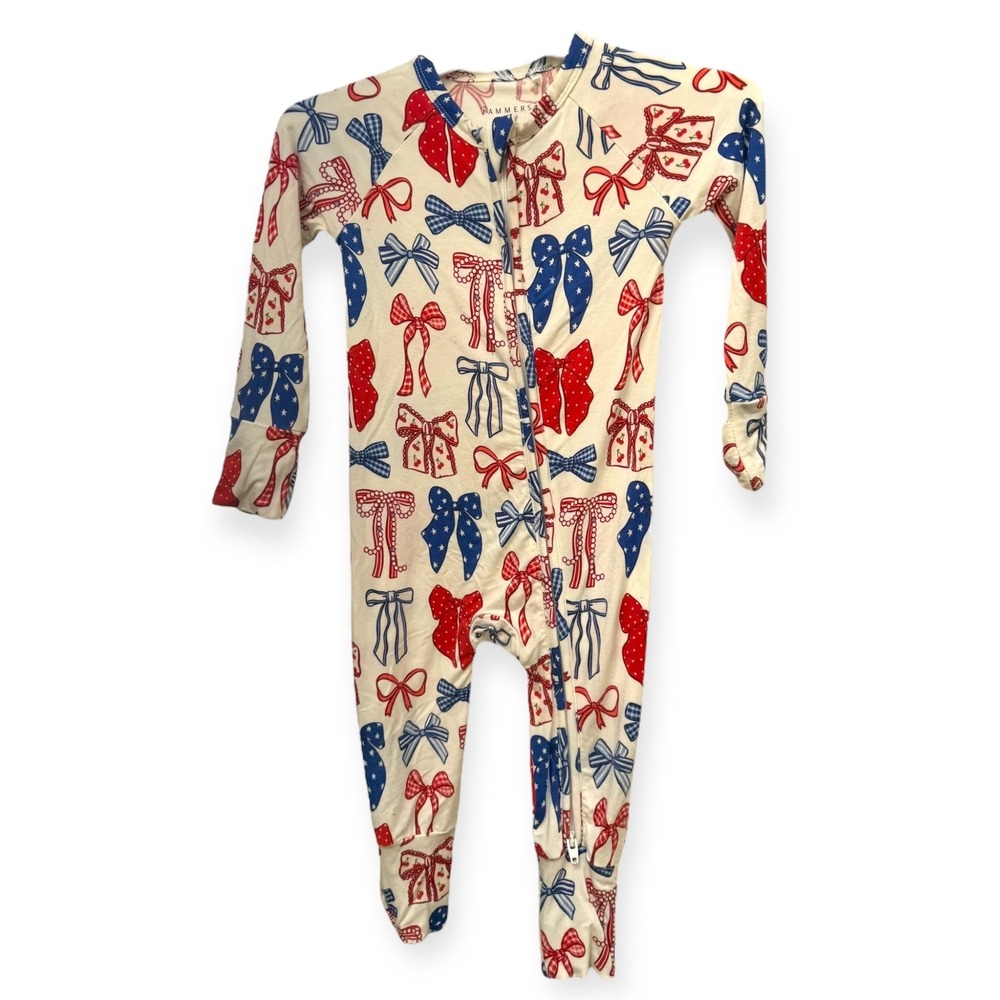 Kids One-Piece Footie Pajamas - Red & Blue Bows